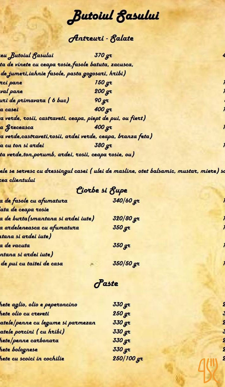 Butoiul Sasului Meniu