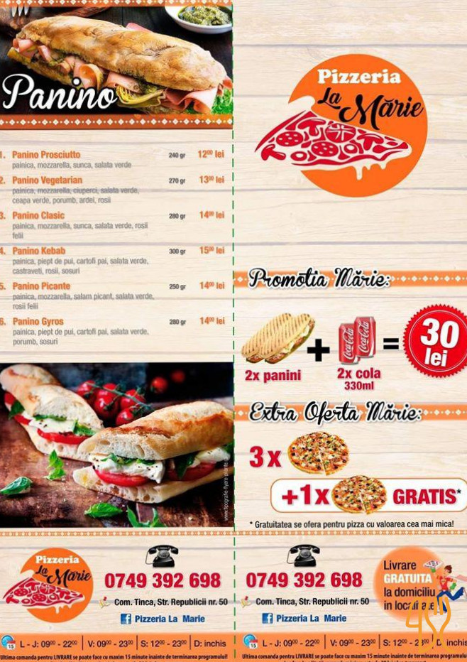 Pizzeria La Marie Meniu