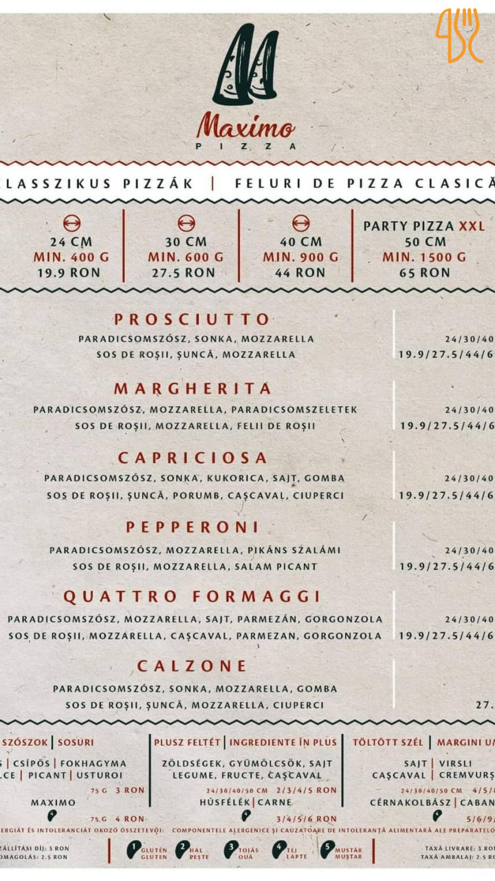 Maximo Pizza Meniu