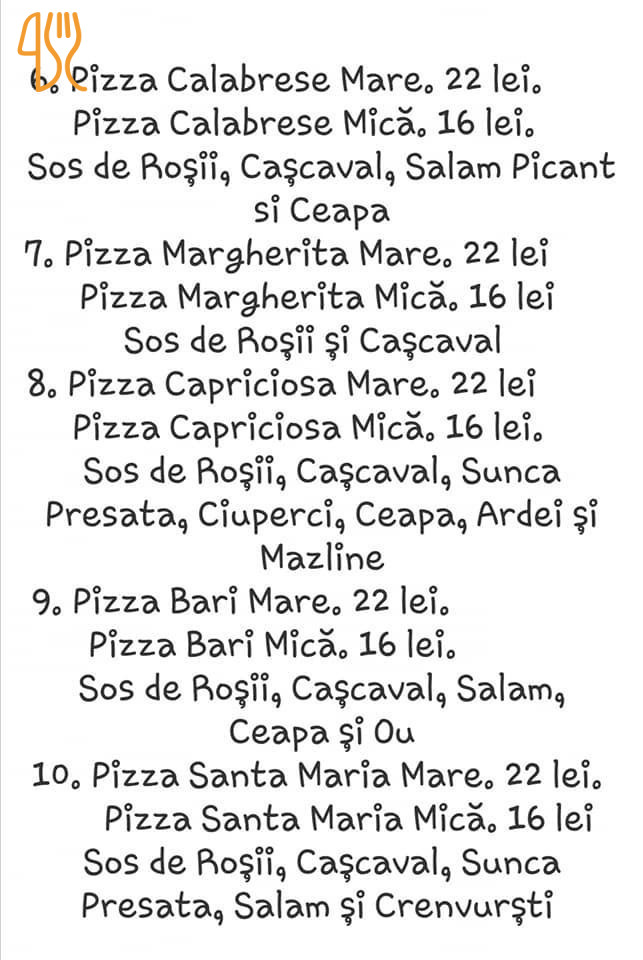 Pizzeria Santa Maria Meniu